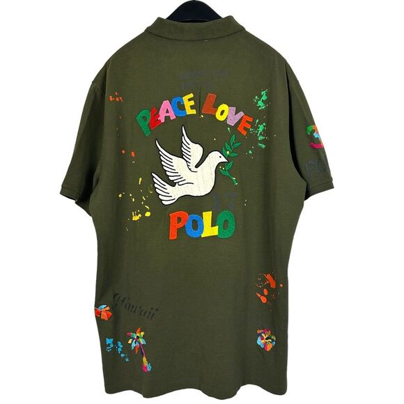 NEW Polo Ralph Lauren Mens M RAINBOW BIG PONY‎ Pride Paint Splatter PEACE LOVE